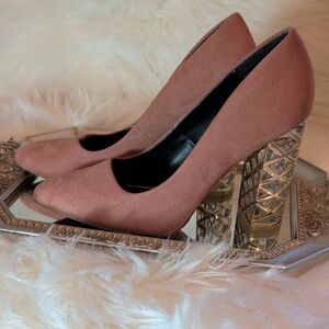 Le Chateau Blush Heels with Silver Geometric Heels